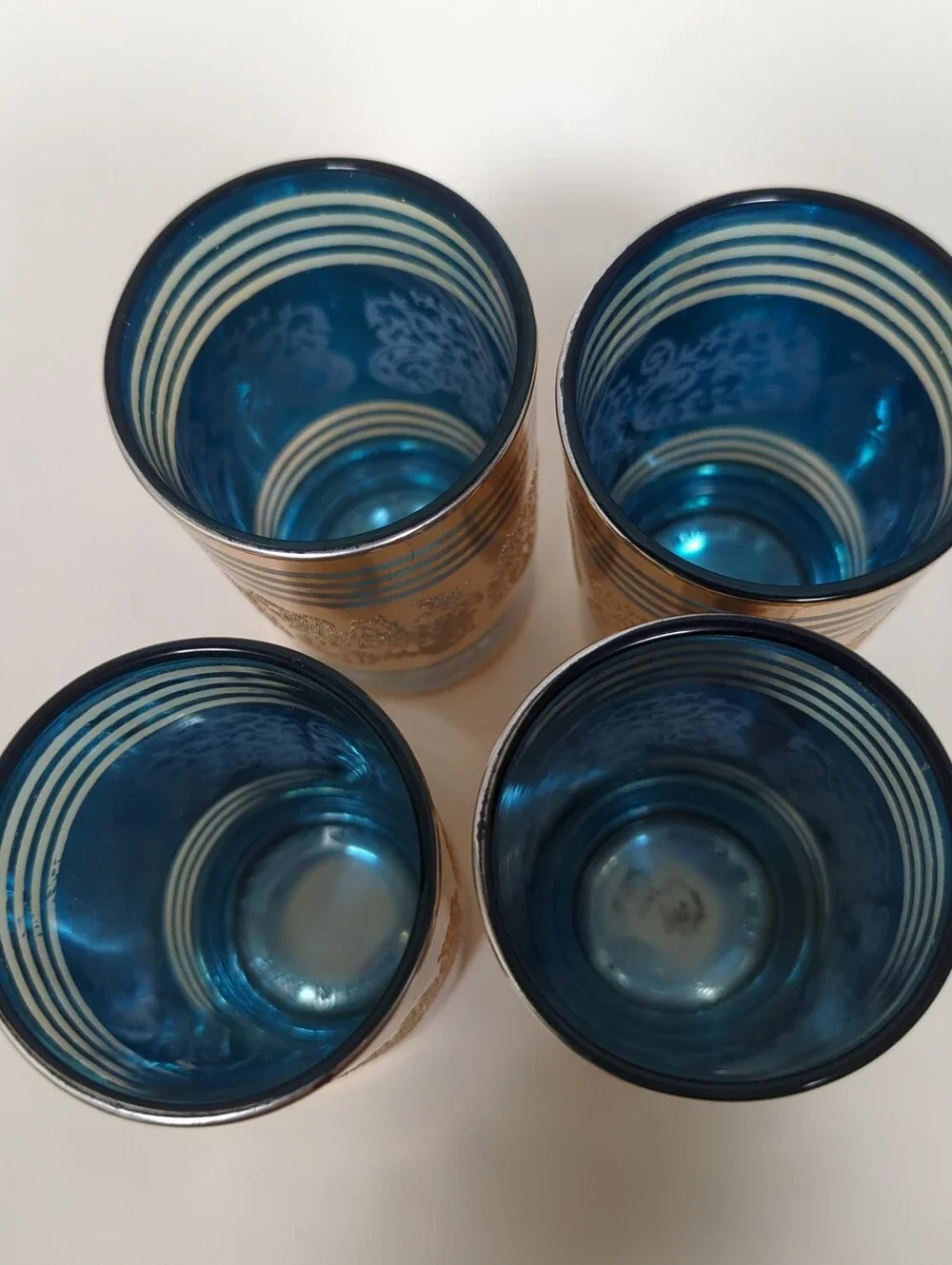 Vintage Dynasty Crown Bar Glasses Gold Leaf Filigree Gilding Set 4